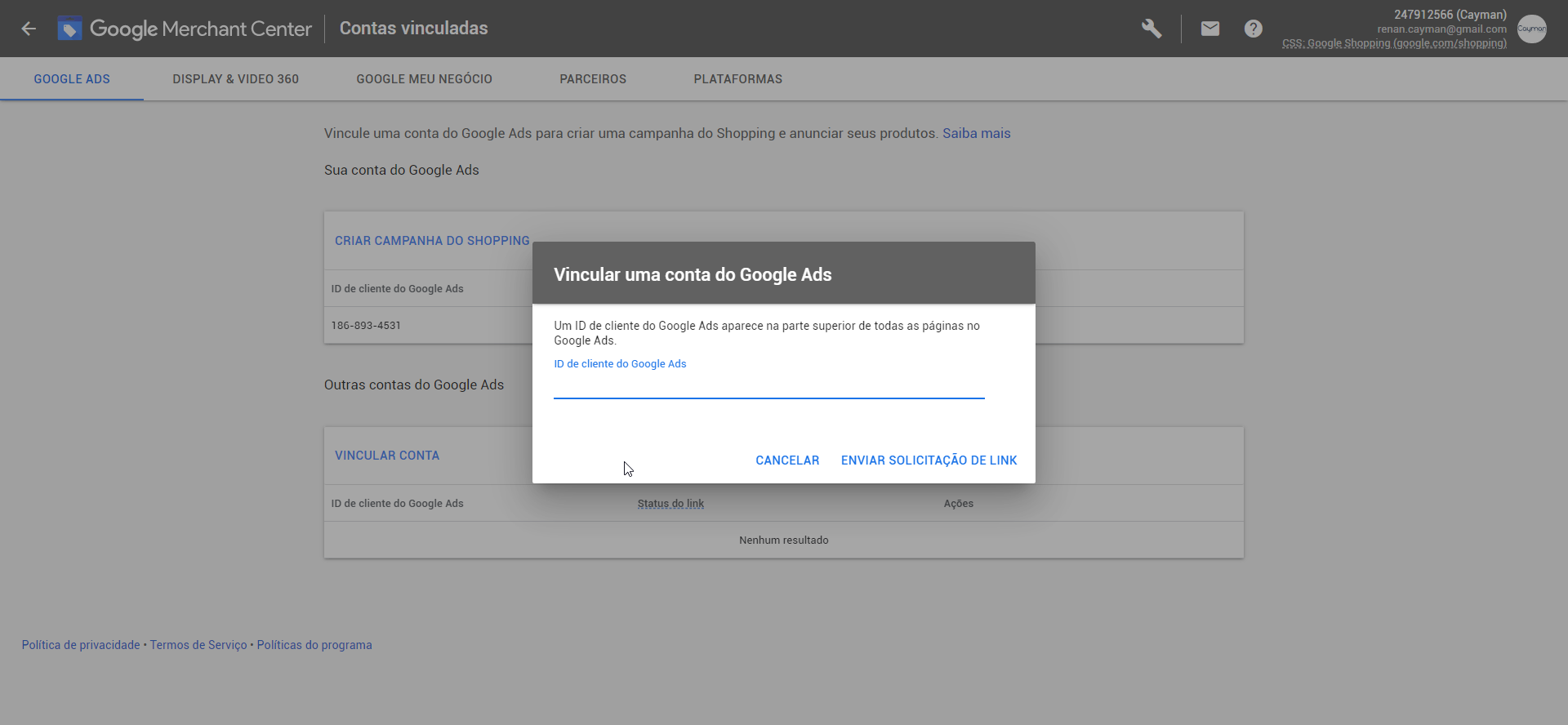 vincular merchant center ao google ads