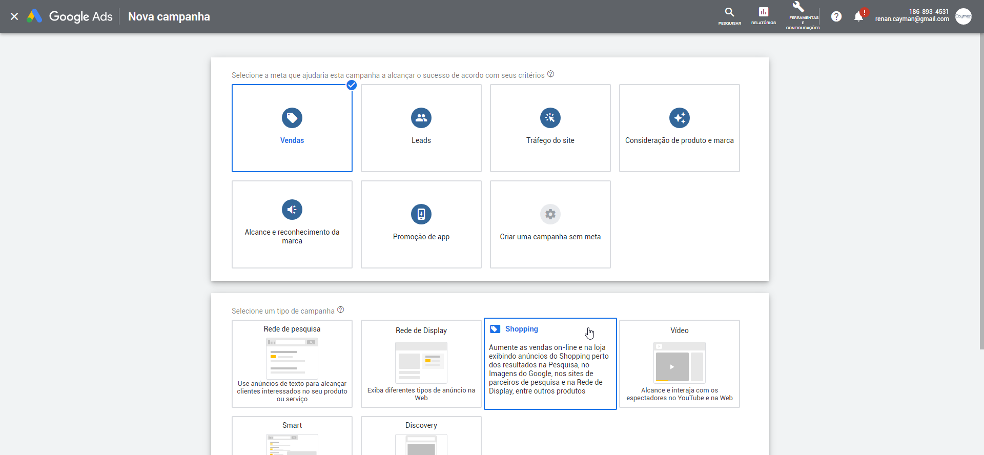 Campanha Google Ads Shopping
