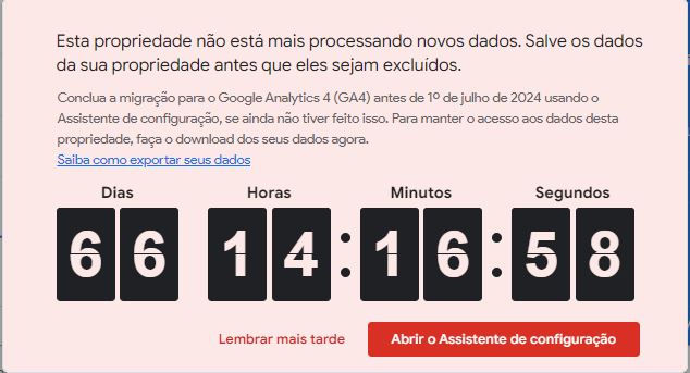 Esta propriedade não está mais processando novos dados. Salve os dados da sua propriedade antes que eles sejam excluídos.