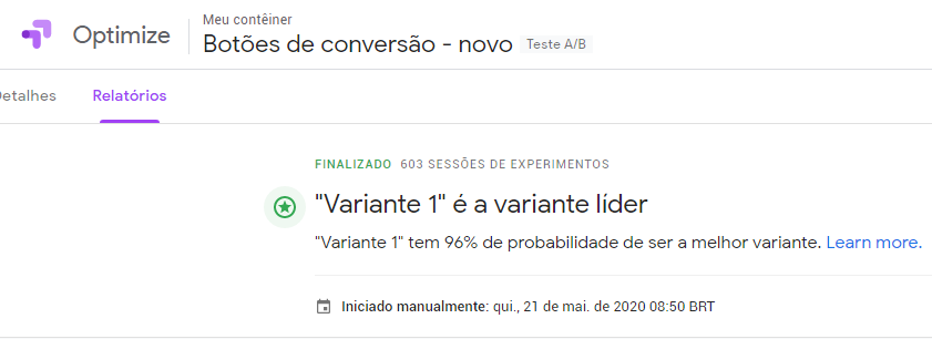 teste do Google Optimize